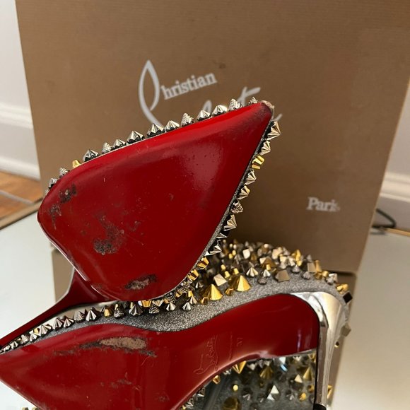 Christian Louboutin Silver and Gold With Studs So Full Kate 100 Boots/Booties - Picture 6 of 7